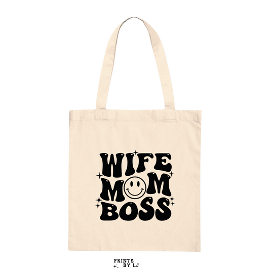 Wife Mom Boss Tote Bags